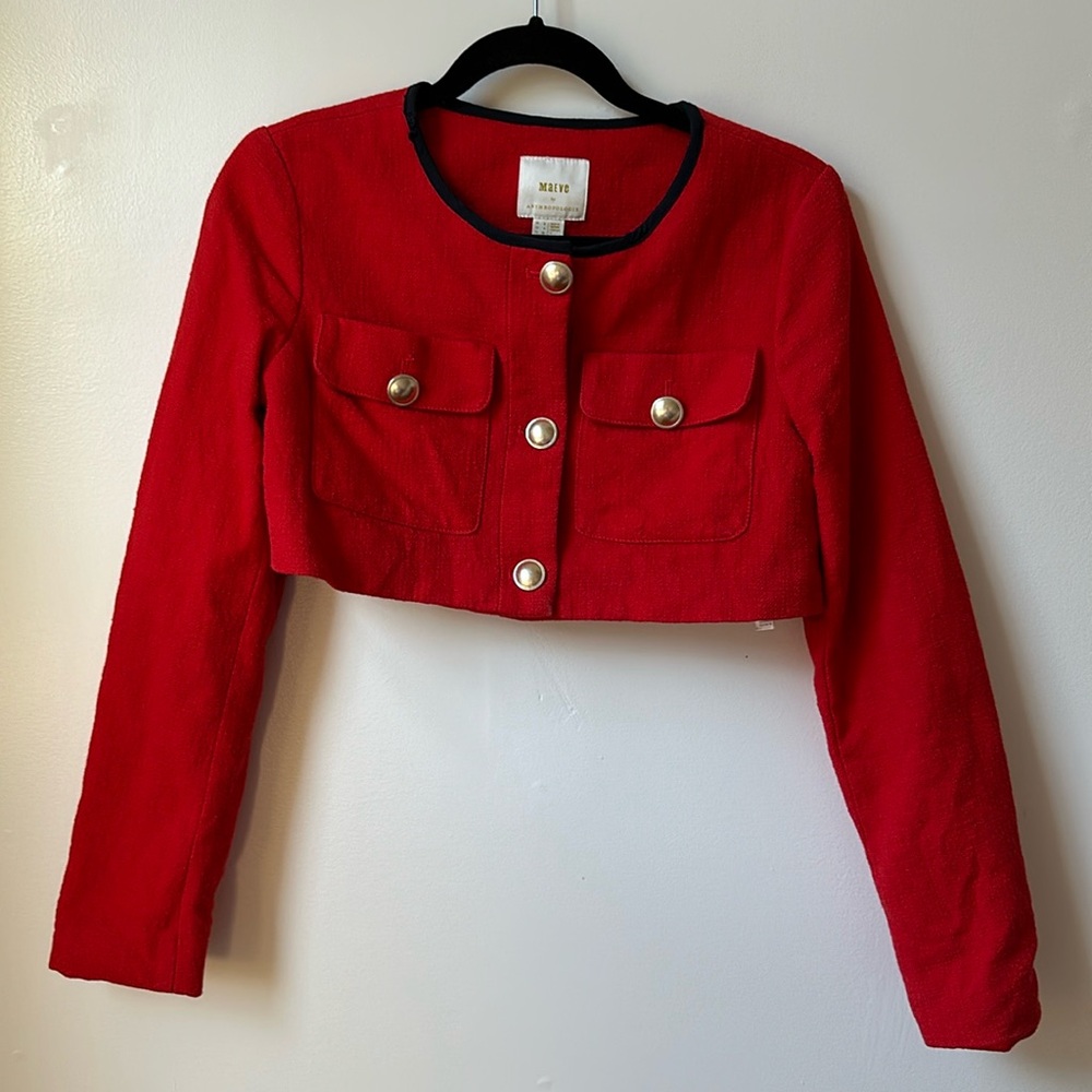 Anthropologie cropped coral blazer